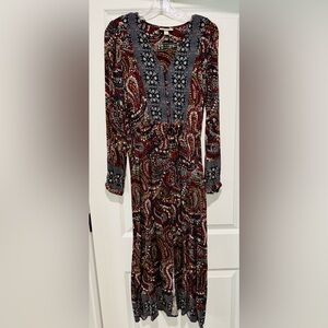 Knox Rose Boho Multicolor Long Sleeve‎ Midi Button Up Dress